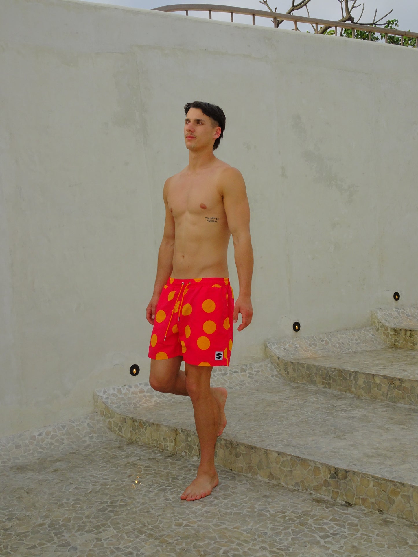 PINK POLKADOTS SWIM SHORTS