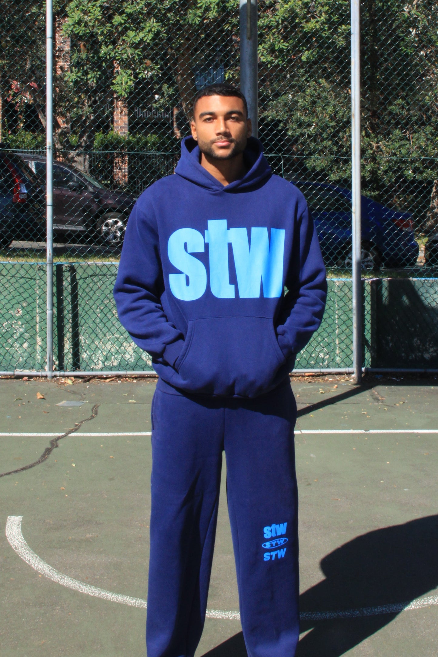 Blue on Blue Baggy Trackies